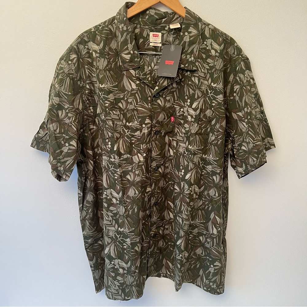 Levi's Camper Revere collar shirt in green print Short Sleeve XXL New With Tags